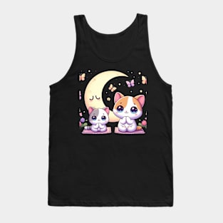 Cute Mother And Son Cat Praying with Stars and Butterflies Tank Top